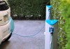 eco-friendly car charge 450x230 car plugged in to a charging station with the words "zero emissions" visible on the back