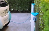 eco-friendly car charge 450x230 car plugged in to a charging station with the words "zero emissions" visible on the back