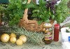 February Harvest - Sustainable Fawkner Food Produce Swap image by Takver (flickr) A basket of bunches of basil on a table with few fruit, sprigs of rosemary, and bottled goods in front of the basket.