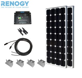 DIY solar panel kit 200W 2pc 100W Solar Panels+10' Solar cable+PWM 30A Charge Controller+2 Sets Z Brackets+MC4 Branch Connectors Pair