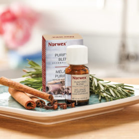 Norwex Purifying Blend Essential Oil contains clove, cinnamon, eucalytus, orange and rosemary essential oils