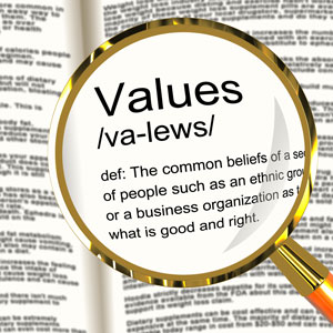 Values: the common beliefs of a segment of people about what is good and right