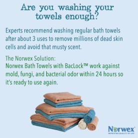 Experts recommend washing bath towels about every three uses. The Norwex solution...