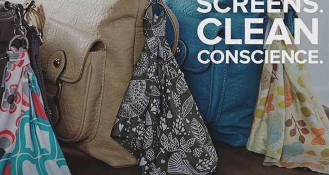 Clean Screens Clean Conscience Norwex optic scarf microfibre for cleaning glasses and phones, clips to bag