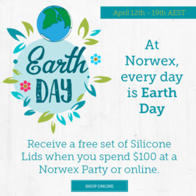 At Norwex, everyday is Earth Day. Receive a free set of silicon lids when you spend $100 at a Norwex party or online between midday April 12 and Midday April 19, Australia only | SustainableSuburbia.net