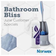 Norwex bathroom cleaner and ergonomic toilet brush. On sale June 2019.