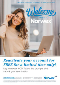 Welcome Back to Norwex. Reactivate your account for FREE for a limited time only. Midday 1st February and Midday 1st march