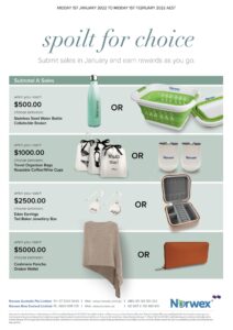 The Norwex Choice rewards started at $500 in sales. The more sales you submit, the more incentives you could choose.